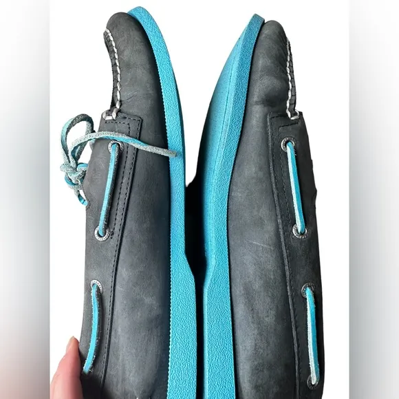 Sperry Leather Boat Shoes Blue Grey Size 10.5 Deck Shoes
