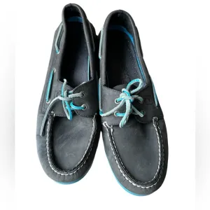 Sperry Leather Boat Shoes Blue Grey Size 10.5 Deck Shoes