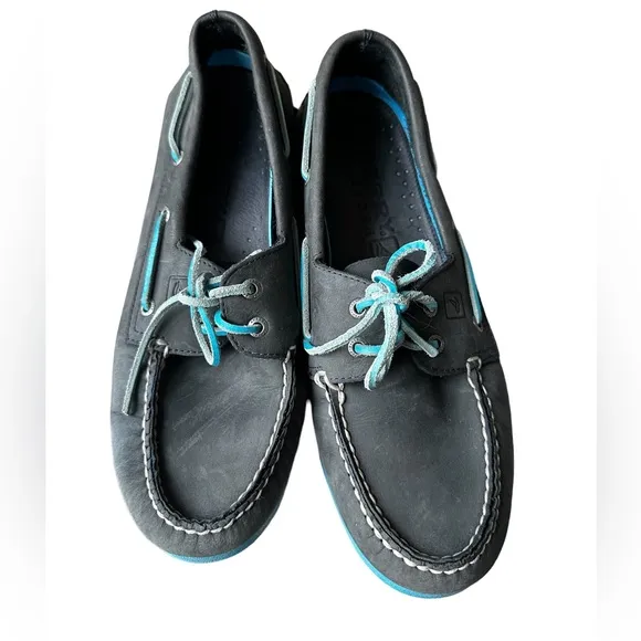 Sperry Leather Boat Shoes Blue Grey Size 10.5 Deck Shoes