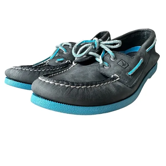 Sperry Leather Boat Shoes Blue Grey Size 10.5 Deck Shoes