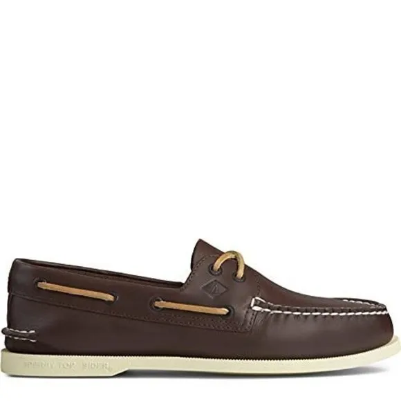 SPERRY MENS A/O 2-EYE BURNISHED BOAT SHOE DARK BROWN/TAN SIZE 11 M