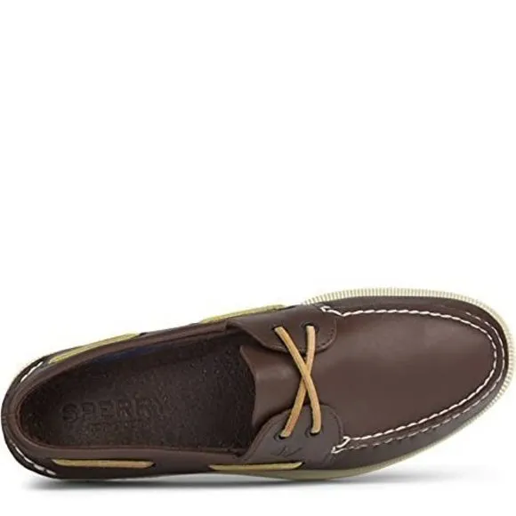 SPERRY MENS A/O 2-EYE BURNISHED BOAT SHOE DARK BROWN/TAN SIZE 11 M