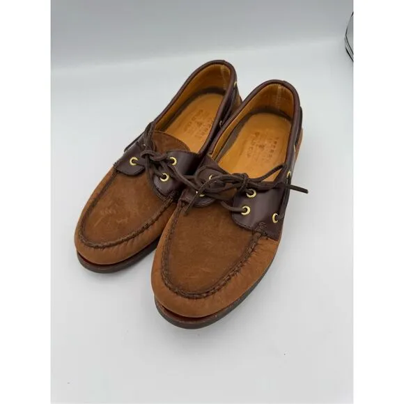 Sperry Mens Brown Top-Sider Lambskin Leather Two Tone Lace Up Boat Shoes Size 11
