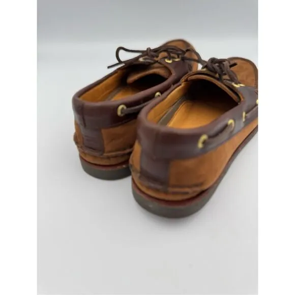 Sperry Mens Brown Top-Sider Lambskin Leather Two Tone Lace Up Boat Shoes Size 11