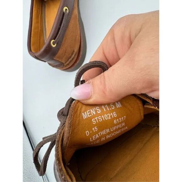 Sperry Mens Brown Top-Sider Lambskin Leather Two Tone Lace Up Boat Shoes Size 11