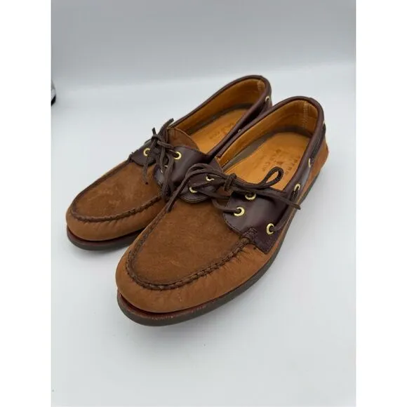 Sperry Mens Brown Top-Sider Lambskin Leather Two Tone Lace Up Boat Shoes Size 11