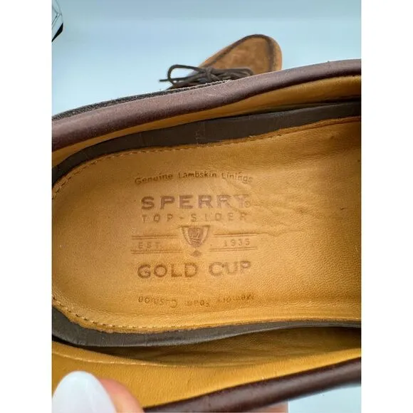 Sperry Mens Brown Top-Sider Lambskin Leather Two Tone Lace Up Boat Shoes Size 11