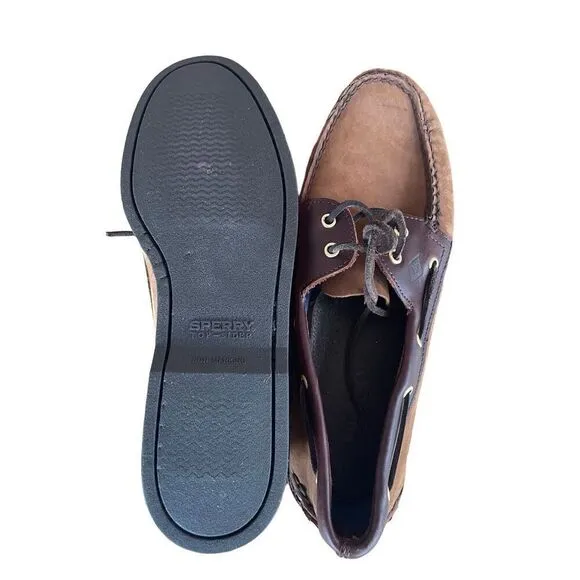 Sperry Mens Brown 2 Eye Rawhide Laces Leather Top Sider Boat Shoes Size 12M