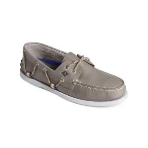 SPERRY Mens Gray Moc Toe Lace Accent Webbing Round Toe Slip On Boat Shoes 12 M