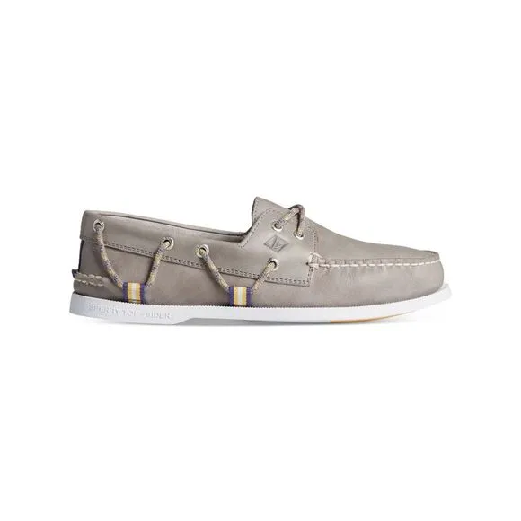 SPERRY Mens Gray Moc Toe Lace Accent Webbing Round Toe Slip On Boat Shoes 12 M