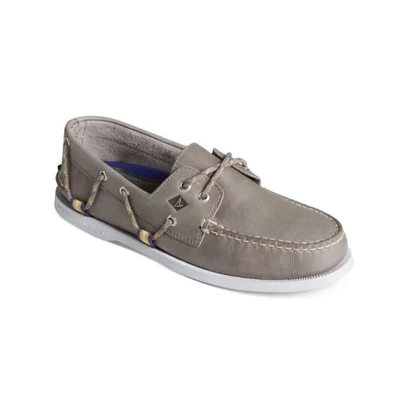 SPERRY Mens Gray Moc Toe Lace Accent Webbing Round Toe Slip On Boat Shoes 12 M