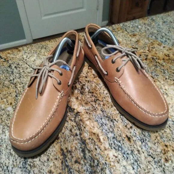 Sperry Men's Leeward 2 Eye Boat Shoe Leather SAHARA Brown 0777894 Size 10.5M