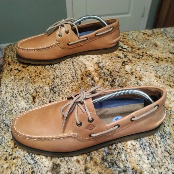 Sperry Men's Leeward 2 Eye Boat Shoe Leather SAHARA Brown 0777894 Size 10.5M