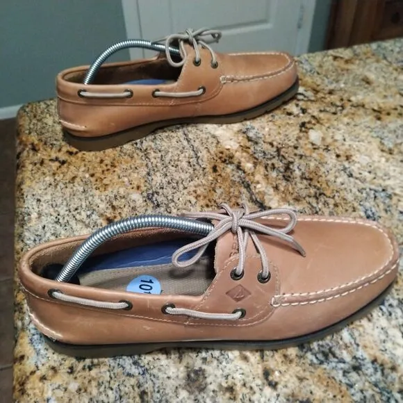 Sperry Men's Leeward 2 Eye Boat Shoe Leather SAHARA Brown 0777894 Size 10.5M