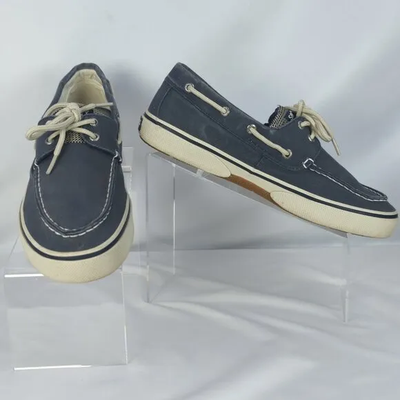 Sperry Men’s Size 10.5 Boat Shoes Navy Blue Canvas Lace-Up Deck Style Preppy