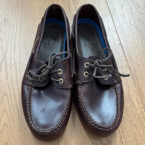 Sperry Original Brown Leather Boat Shoes Nautical Deck Loafers - Size 10 - EUC