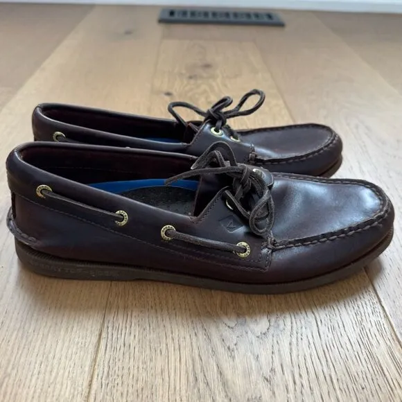 Sperry Original Brown Leather Boat Shoes Nautical Deck Loafers - Size 10 - EUC