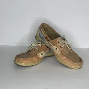Sperry Top Side with Blue plaid Tan Boat Shoes and Non-Slip Sole