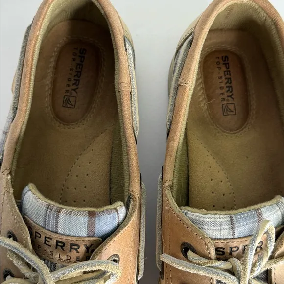 Sperry Top Side with Blue plaid Tan Boat Shoes and Non-Slip Sole