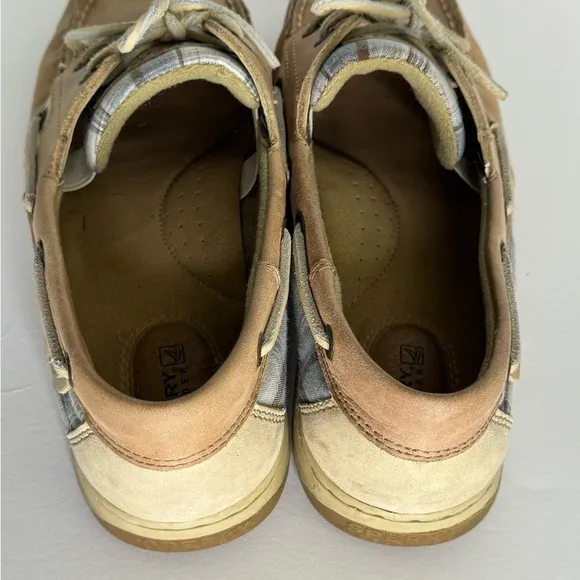 Sperry Top Side with Blue plaid Tan Boat Shoes and Non-Slip Sole