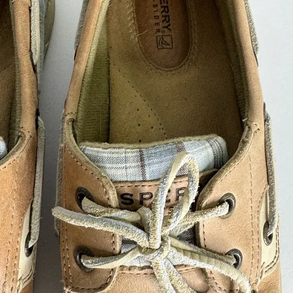 Sperry Top Side with Blue plaid Tan Boat Shoes and Non-Slip Sole