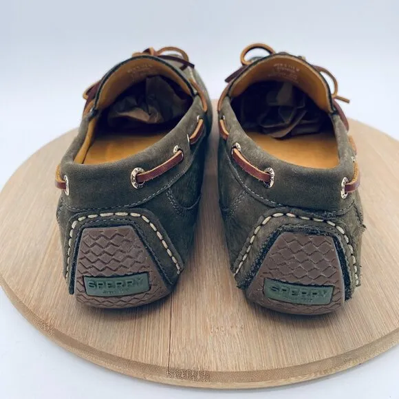 Sperry Top Sider Boat Shoes Mens 11.5 Green Leather Moccasins Gold Cup