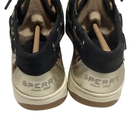 Sperry Top-Sider Boat Shoes Womens 8.5W Black Bluefish Cheetah Leather NEW
