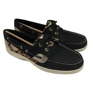 Sperry Top-Sider Boat Shoes Womens 8.5W Black Bluefish Cheetah Leather NEW