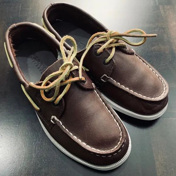 Sperry Top-Sider Boy Boat Shoes A/O Brown Leather Size 5M