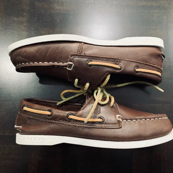 Sperry Top-Sider Boy Boat Shoes A/O Brown Leather Size 5M