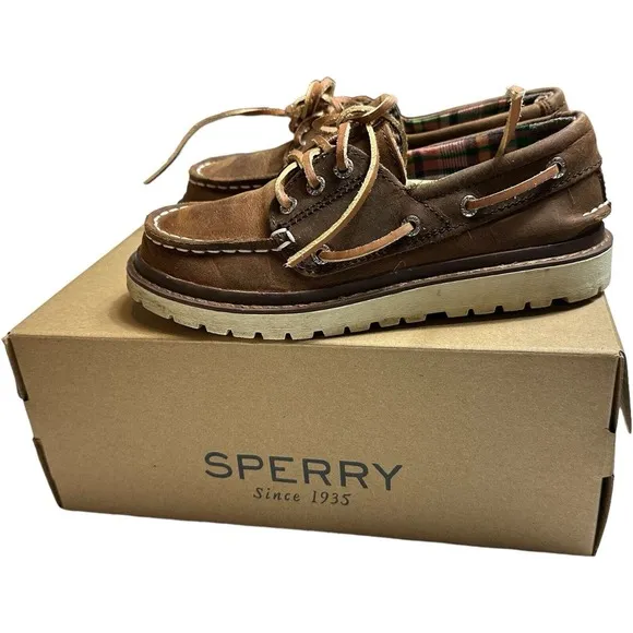 Sperry Top-Sider Boys Size 12.5 Brown Leather Casual Boat Preppy School Shoes