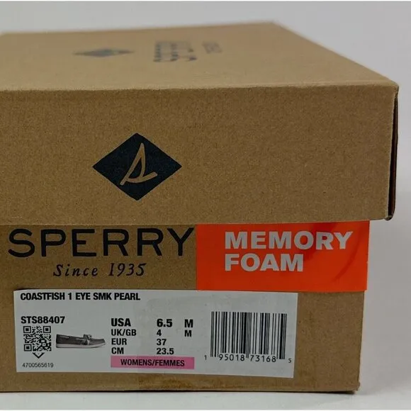 Sperry Top-Sider Coastfish 1-Eye Gray White Womens Memory Foam Boat Shoes