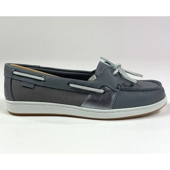 Sperry Top-Sider Coastfish 1-Eye Gray White Womens Memory Foam Boat Shoes