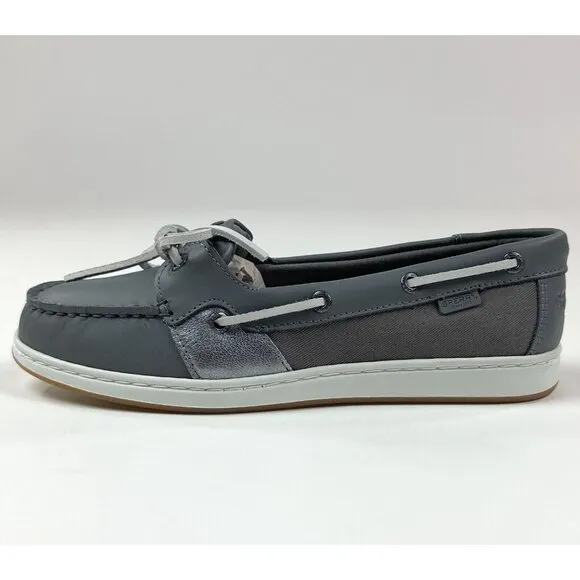 Sperry Top-Sider Coastfish 1-Eye Gray White Womens Memory Foam Boat Shoes