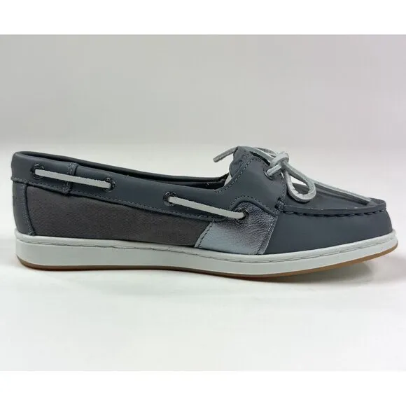 Sperry Top-Sider Coastfish 1-Eye Gray White Womens Memory Foam Boat Shoes