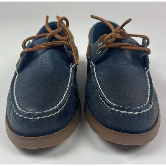 Sperry Top-Sider Leeward 2-Eye Mens 8 Wide Navy Blue Perforated Boat Shoes