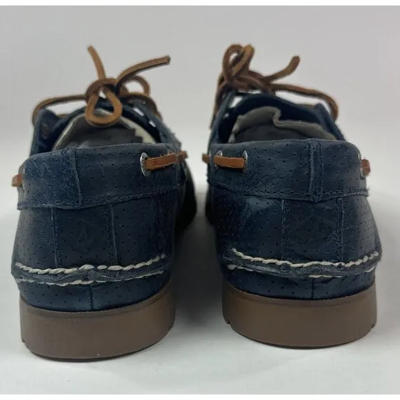 Sperry Top-Sider Leeward 2-Eye Mens 8 Wide Navy Blue Perforated Boat Shoes