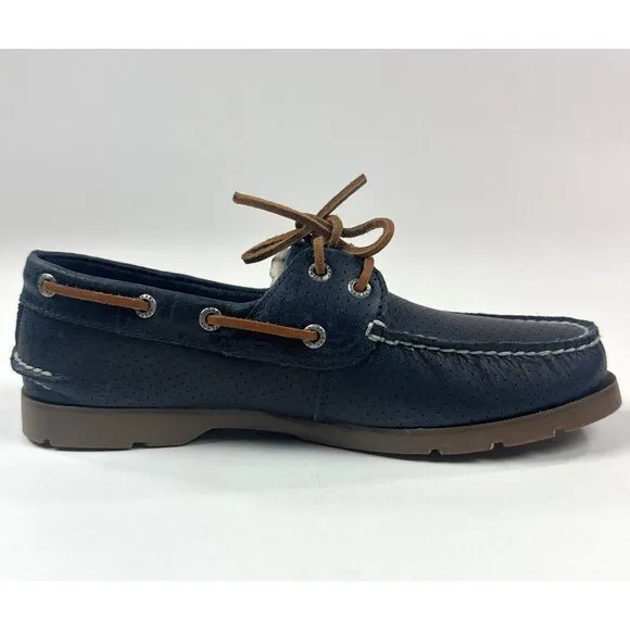 Sperry Top-Sider Leeward 2-Eye Mens 8 Wide Navy Blue Perforated Boat Shoes