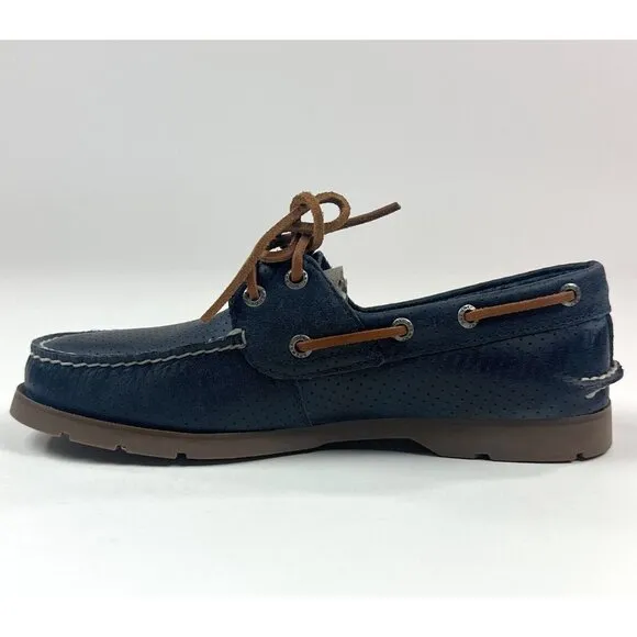 Sperry Top-Sider Leeward 2-Eye Mens 8 Wide Navy Blue Perforated Boat Shoes
