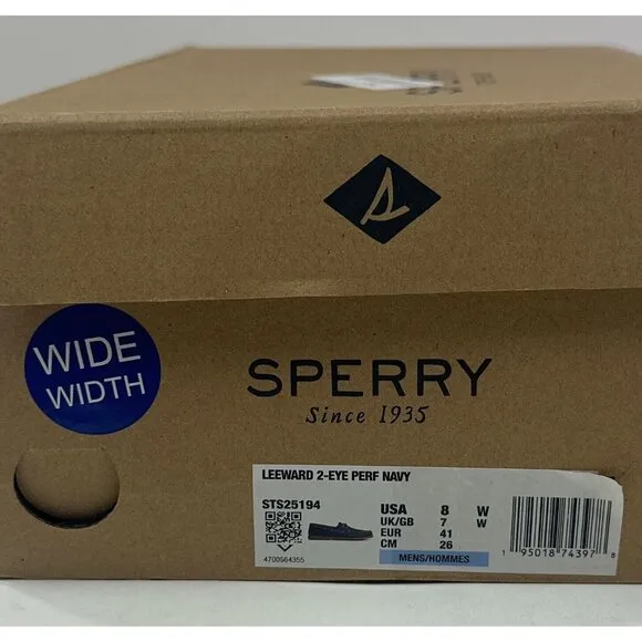 Sperry Top-Sider Leeward 2-Eye Mens 8 Wide Navy Blue Perforated Boat Shoes