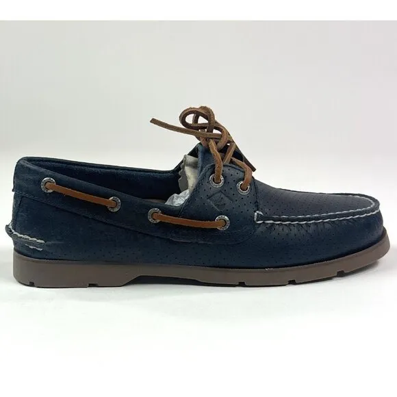 Sperry Top-Sider Leeward 2-Eye Mens 8 Wide Navy Blue Perforated Boat Shoes