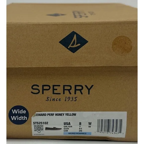 Sperry Top-Sider Leeward Honey Yellow Mens Wide Perforated Leather Boat Shoes