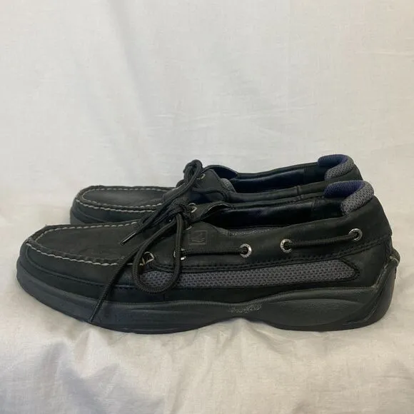 Sperry Top Sider Mens 10.5 M Black Nubuck Leather 2 Eye Boat Shoes Nautical