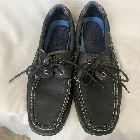 Sperry Top Sider Mens 10.5 M Black Nubuck Leather 2 Eye Boat Shoes Nautical