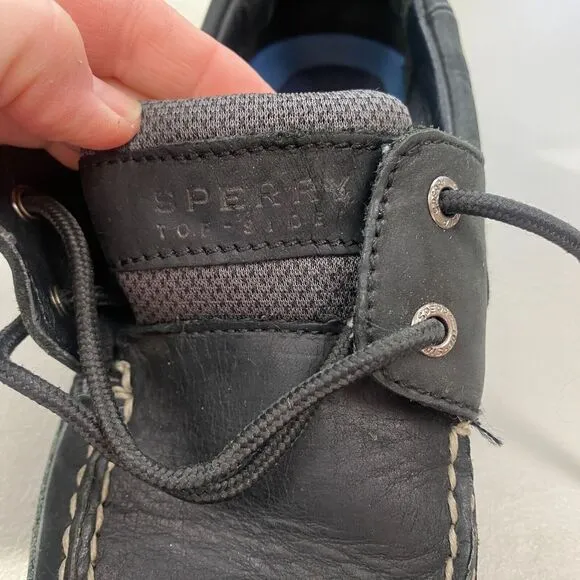 Sperry Top Sider Mens 10.5 M Black Nubuck Leather 2 Eye Boat Shoes Nautical