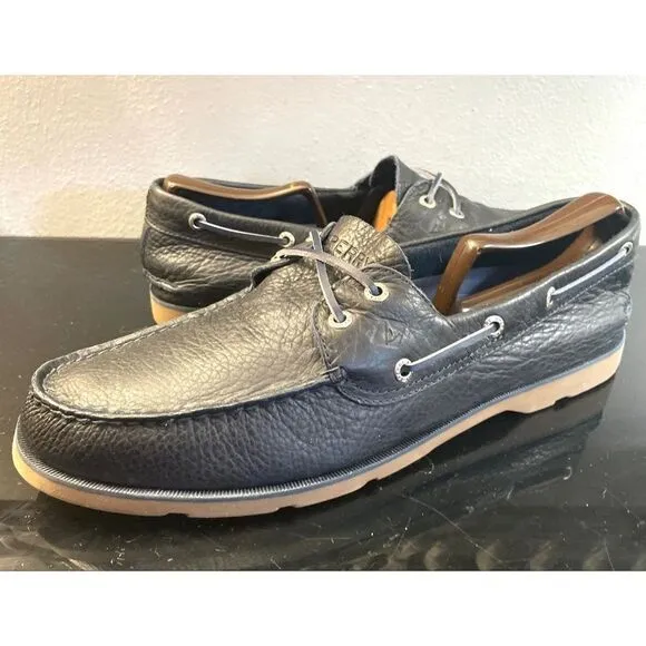 SPERRY Top-Sider Men’s Navy Blue Soft Supple Leather Boat Shoe Tan Sole Size 13