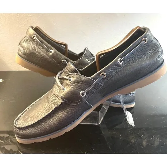 SPERRY Top-Sider Men’s Navy Blue Soft Supple Leather Boat Shoe Tan Sole Size 13