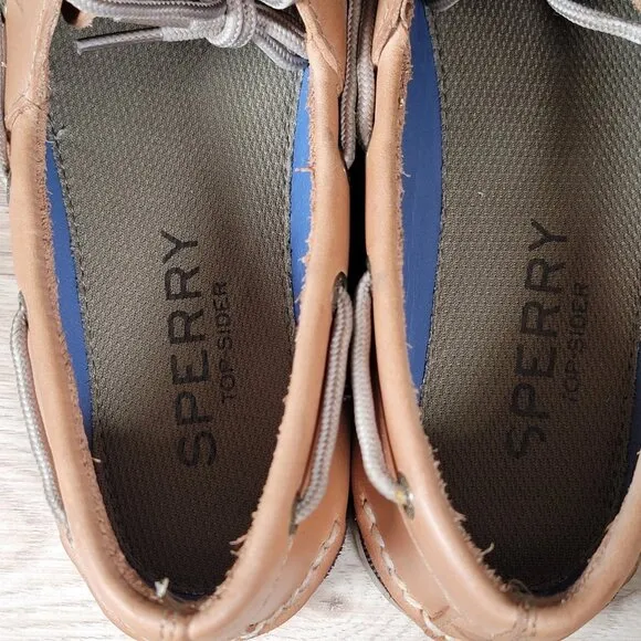 Sperry Top-Sider Shoes Mens Size 12 Beige Brown A/O Boat Loafers Leather 2-Eye