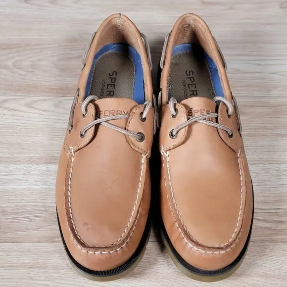 Sperry Top-Sider Shoes Mens Size 12 Beige Brown A/O Boat Loafers Leather 2-Eye