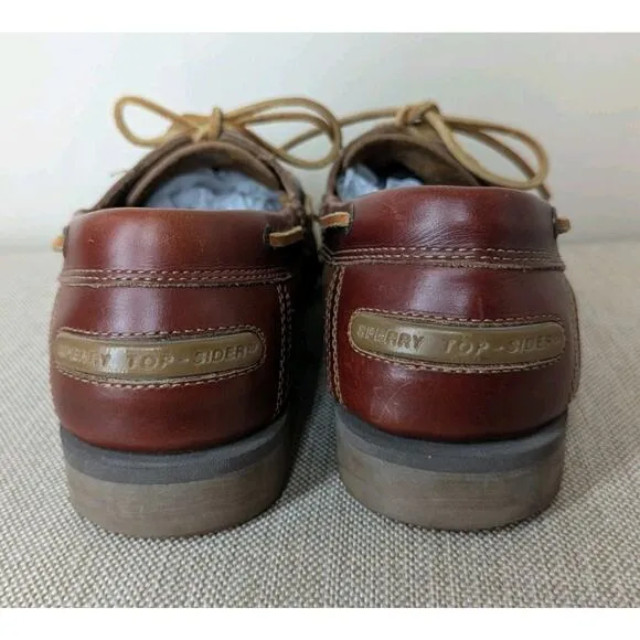 Sperry Top Sider Tan Brown Leather Mens 10.5 M Boat Shoes Nautical Fisherman